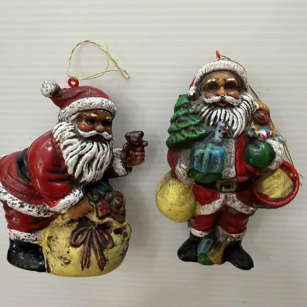 Lot If 5 Vintage Plastic Santa Claus Christmas Ornaments Holiday Tree Decoration